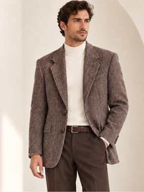 Harris Tweed Vintage 80s Tonal Stripe Wool Heritage Blazer Brown Sz 40S Moores